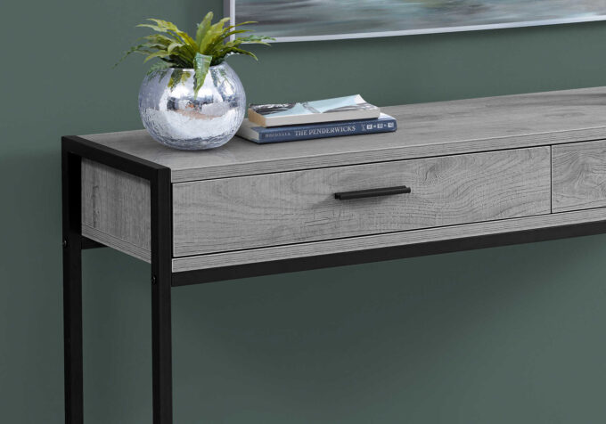 ACCENT TABLE - 48"L / GREY / BLACK METAL HALL CONSOLE - Image 3