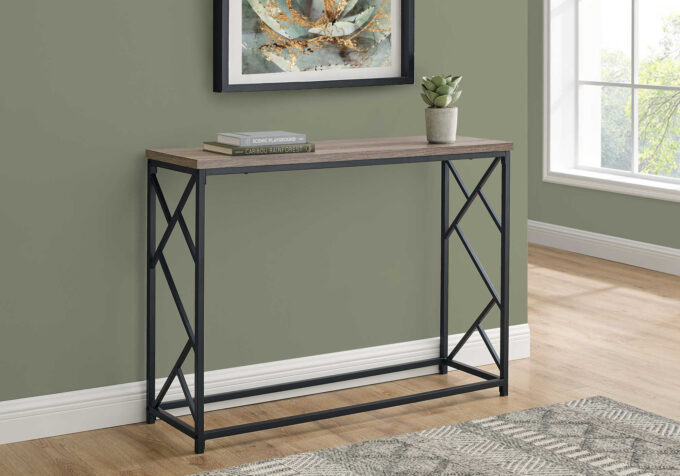 ACCENT TABLE - 44"L / TAUPE / BLACK METAL HALL CONSOLE - Image 2