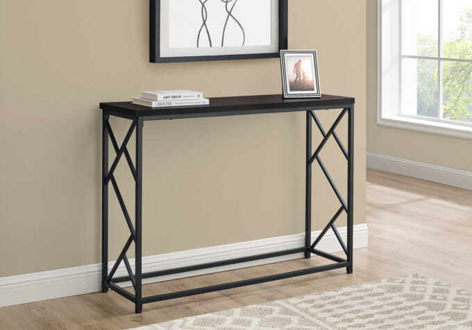 ACCENT TABLE - 44"L / ESPRESSO / BLACK METAL HALL CONSOLE