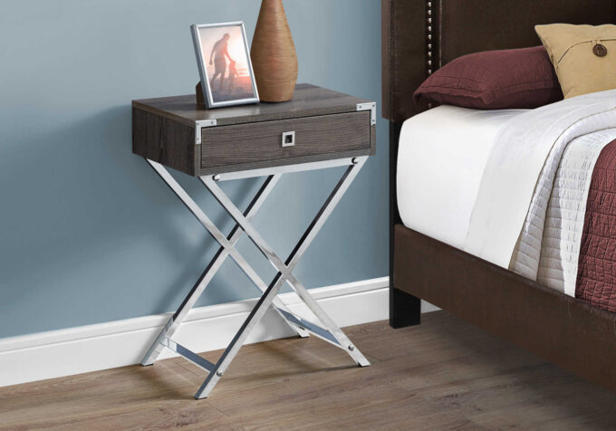 ACCENT TABLE - 24"H / DARK TAUPE / CHROME METAL - Image 2