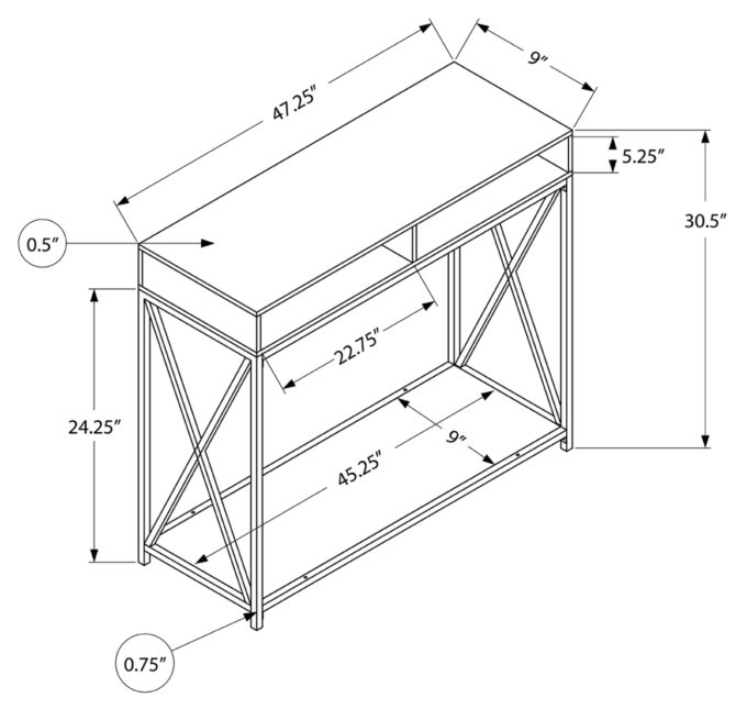 ACCENT TABLE - 48"L / GREY / BLACK METAL HALL CONSOLE - Image 5