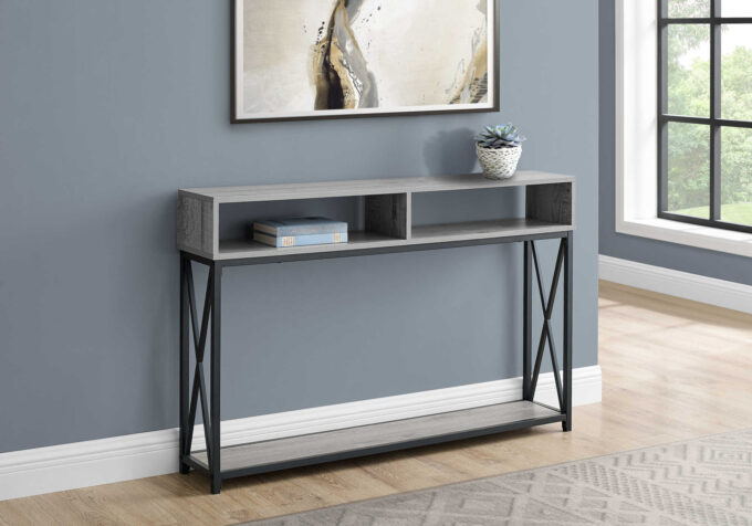 ACCENT TABLE - 48"L / GREY / BLACK METAL HALL CONSOLE