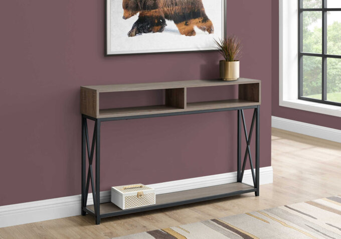 ACCENT TABLE - 48"L / TAUPE / BLACK METAL HALL CONSOLE