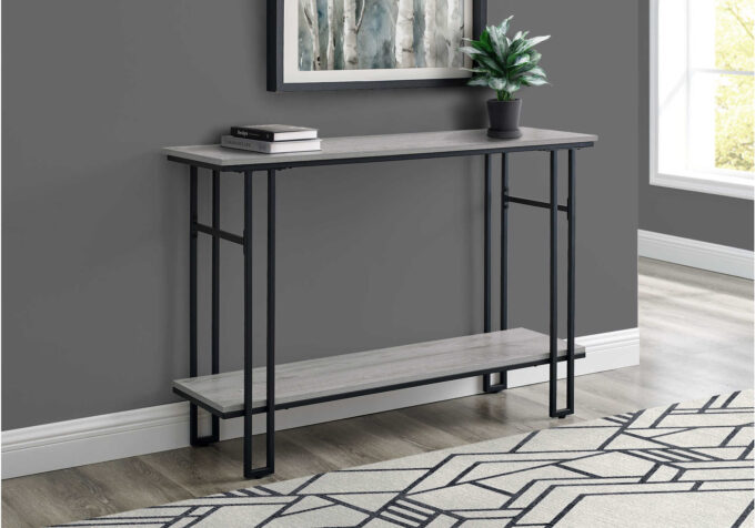 ACCENT TABLE - 48"L / GREY / BLACK METAL HALL CONSOLE