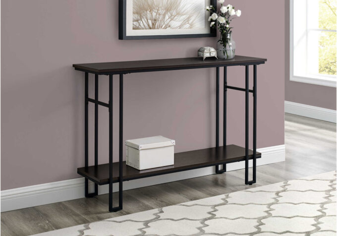 ACCENT TABLE - 48"L / ESPRESSO / BLACK METAL HALL CONSOLE