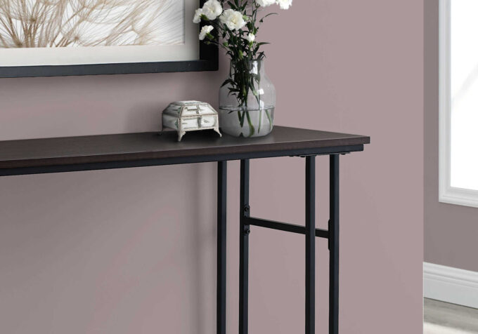 ACCENT TABLE - 48"L / ESPRESSO / BLACK METAL HALL CONSOLE - Image 3