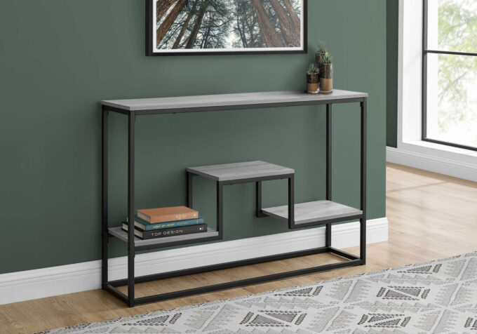 ACCENT TABLE - 48"L / GREY / BLACK METAL HALL CONSOLE