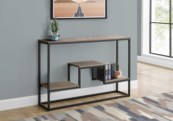 ACCENT TABLE - 48"L / TAUPE / BLACK METAL HALL CONSOLE