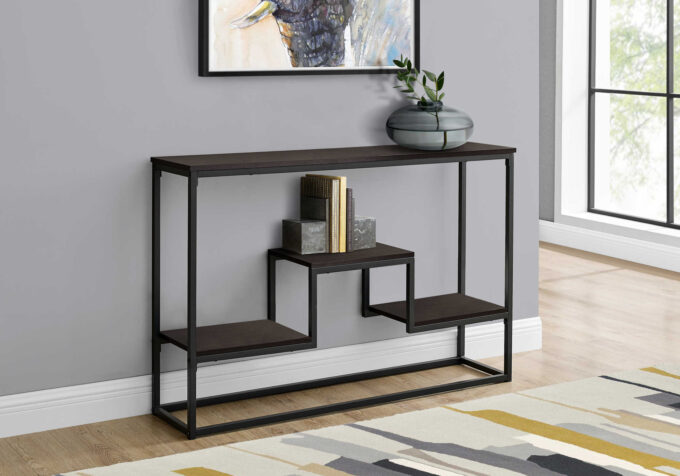 ACCENT TABLE - 48"L / ESPRESSO / BLACK METAL HALL CONSOLE