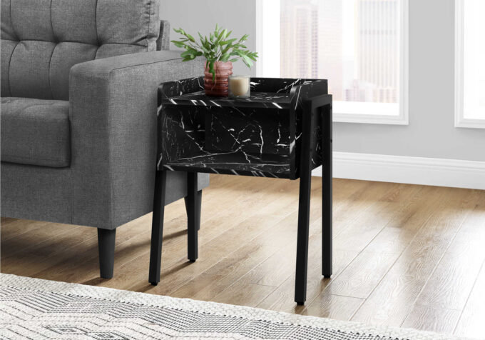 ACCENT TABLE - 23"H / BLACK MARBLE / BLACK METAL