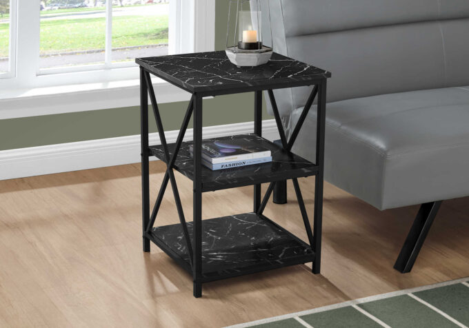 ACCENT TABLE - 26"H / BLACK MARBLE / BLACK METAL