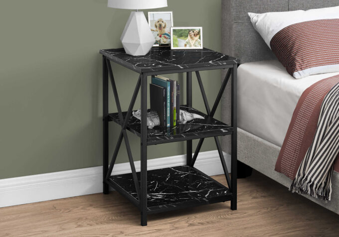 ACCENT TABLE - 26"H / BLACK MARBLE / BLACK METAL - Image 2