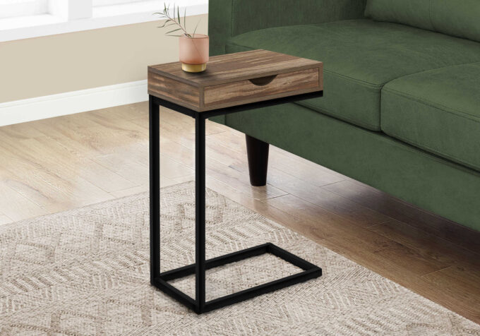 ACCENT TABLE - BROWN RECLAIMED-LOOK / BLACK METAL