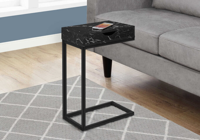 ACCENT TABLE - BLACK MARBLE / BLACK METAL WITH A DRAWER