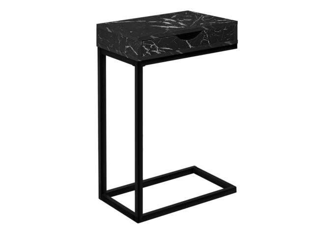 ACCENT TABLE - BLACK MARBLE / BLACK METAL WITH A DRAWER - Image 3