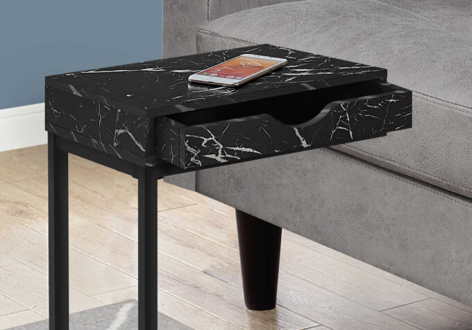 ACCENT TABLE - BLACK MARBLE / BLACK METAL WITH A DRAWER - Image 2