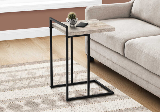 ACCENT TABLE - 25"H / TAUPE RECLAIMED WOOD / BLACK METAL