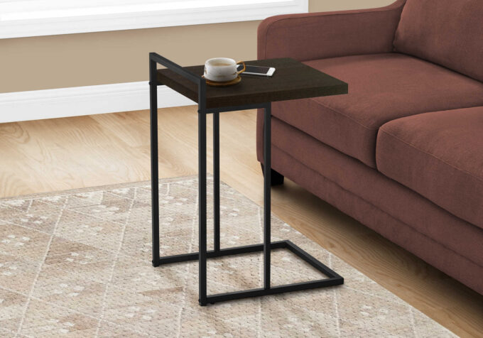 ACCENT TABLE - 25"H / ESPRESSO / BLACK METAL