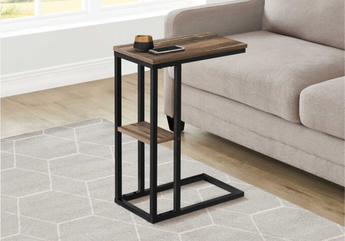 ACCENT TABLE - 25"H / BROWN RECLAIMED-LOOK / BLACK METAL