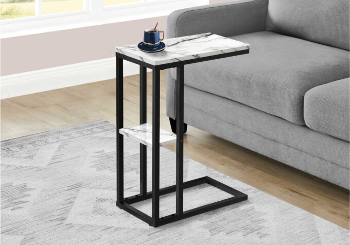 ACCENT TABLE - 25"H / WHITE MARBLE / BLACK METAL