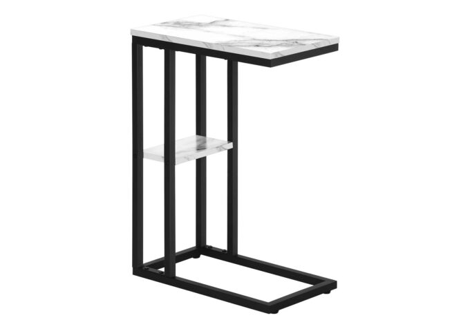 ACCENT TABLE - 25"H / WHITE MARBLE / BLACK METAL - Image 2