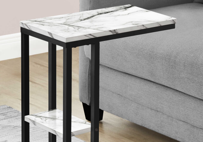 ACCENT TABLE - 25"H / WHITE MARBLE / BLACK METAL - Image 4