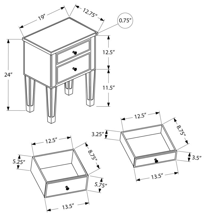 ACCENT TABLE - 25"H / MIRROR / SILVER WITH STORAGE - Image 5