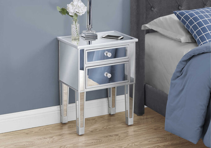 ACCENT TABLE - 25"H / MIRROR / SILVER WITH STORAGE - Image 2