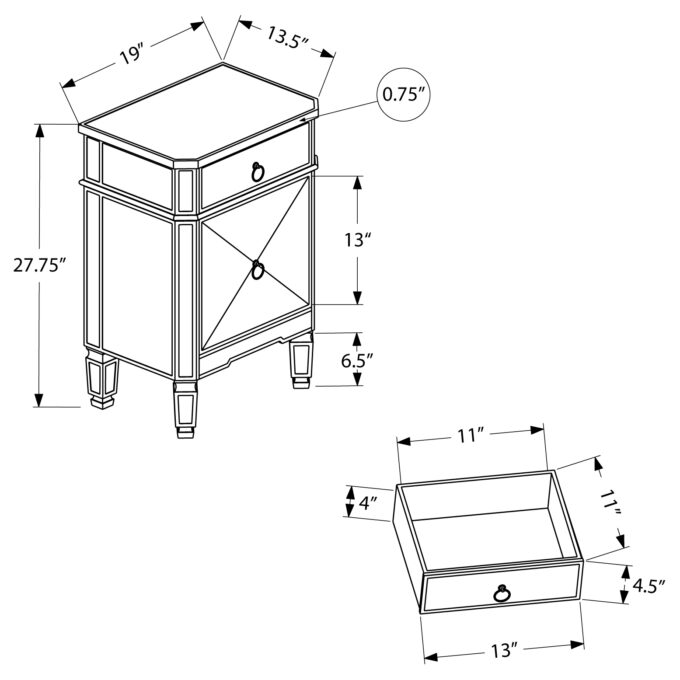 ACCENT TABLE - 28"H / MIRROR / SILVER WITH STORAGE - Image 5