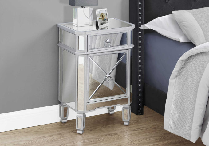 ACCENT TABLE - 28"H / MIRROR / SILVER WITH STORAGE - Image 2