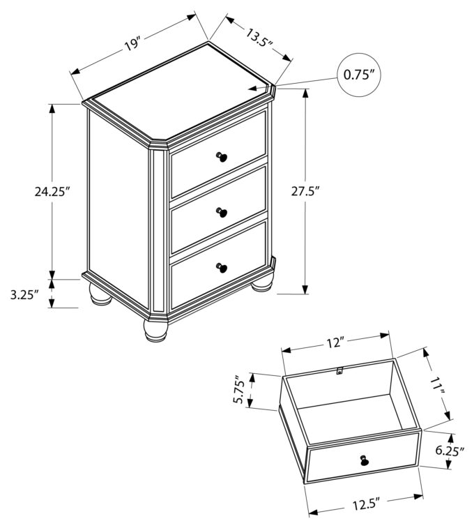 ACCENT TABLE - 28"H / MIRROR / SILVER WITH STORAGE - Image 5