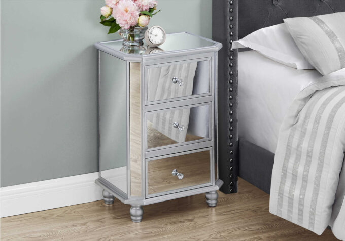 ACCENT TABLE - 28"H / MIRROR / SILVER WITH STORAGE - Image 2