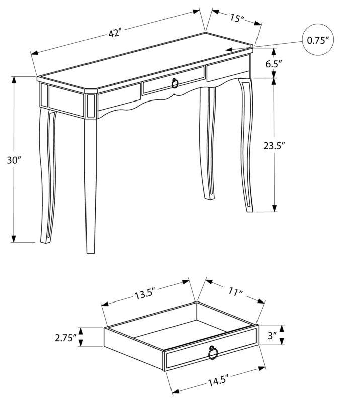 ACCENT TABLE - 42"L / MIRROR / SILVER WITH STORAGE - Image 5