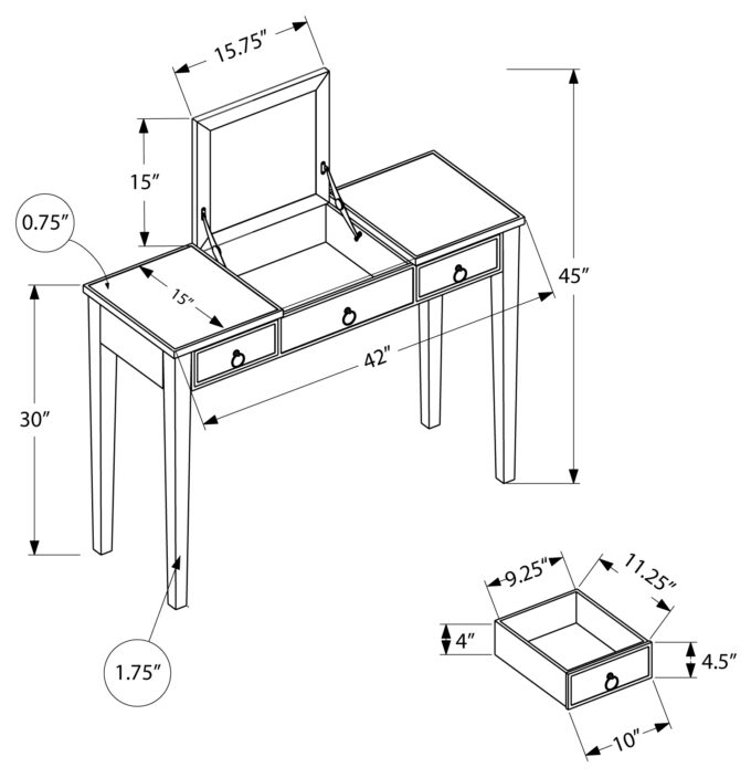 VANITY - 42"L / MIRROR / SILVER WITH STORAGE - Image 4