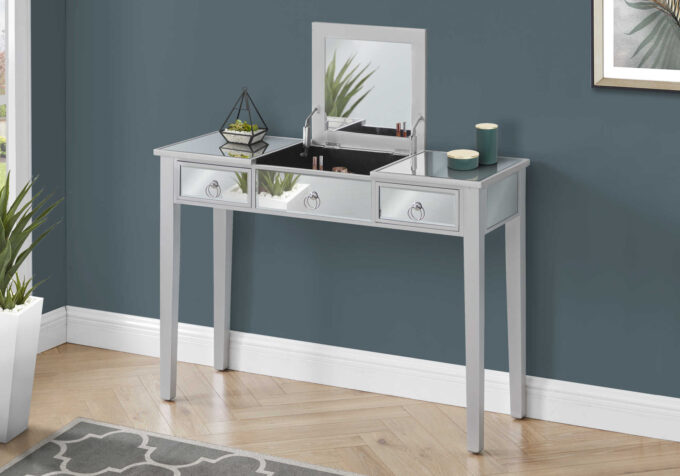 VANITY - 42"L / MIRROR / SILVER WITH STORAGE