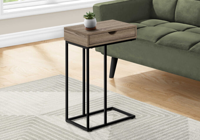 ACCENT TABLE - 25"H / DARK TAUPE / BLACK METAL