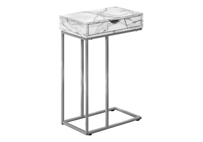 ACCENT TABLE - 25"H / WHITE MARBLE / SILVER METAL - Image 2