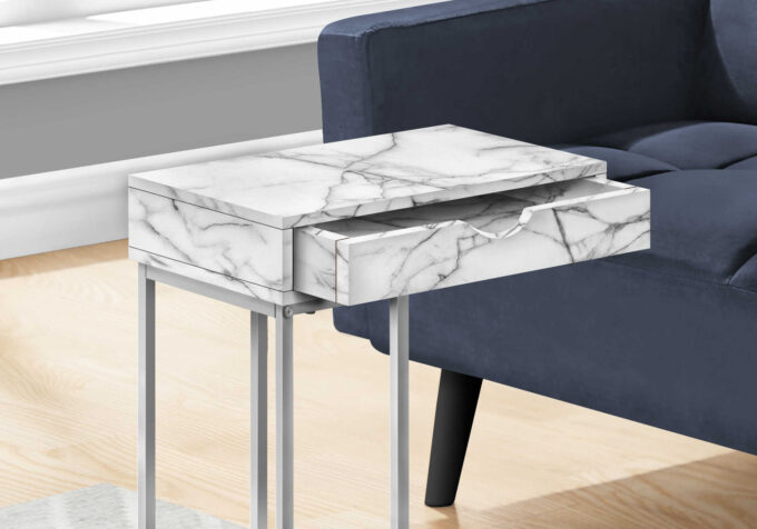 ACCENT TABLE - 25"H / WHITE MARBLE / SILVER METAL - Image 3