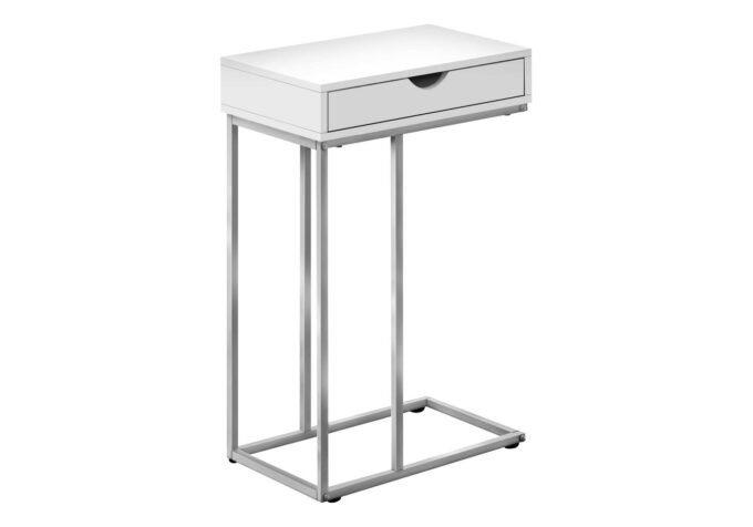 ACCENT TABLE - 25"H / WHITE / SILVER METAL - Image 2