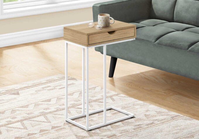 ACCENT TABLE - 25"H / NATURAL / WHITE METAL