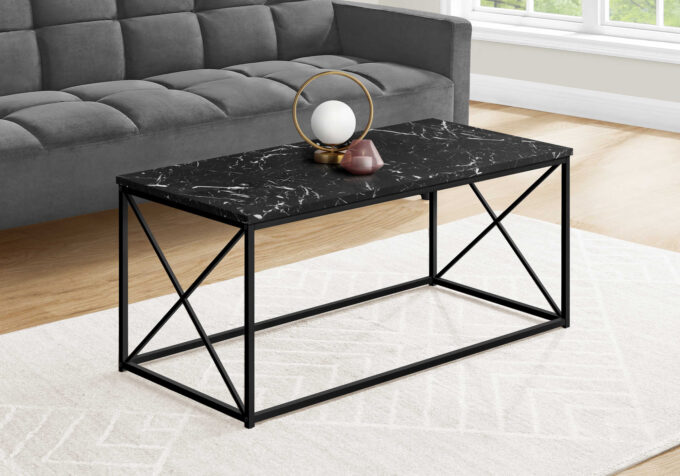 COFFEE TABLE - 40"L / BLACK MARBLE / BLACK METAL