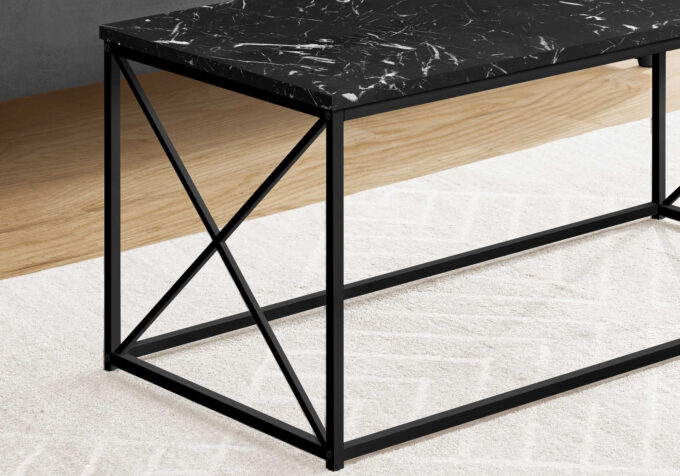 COFFEE TABLE - 40"L / BLACK MARBLE / BLACK METAL - Image 3