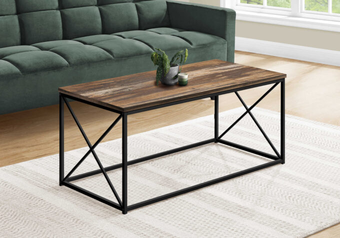 COFFEE TABLE - 40"L / BROWN RECLAIMED / BLACK METAL