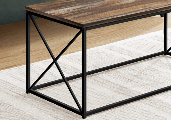 COFFEE TABLE - 40"L / BROWN RECLAIMED / BLACK METAL - Image 3