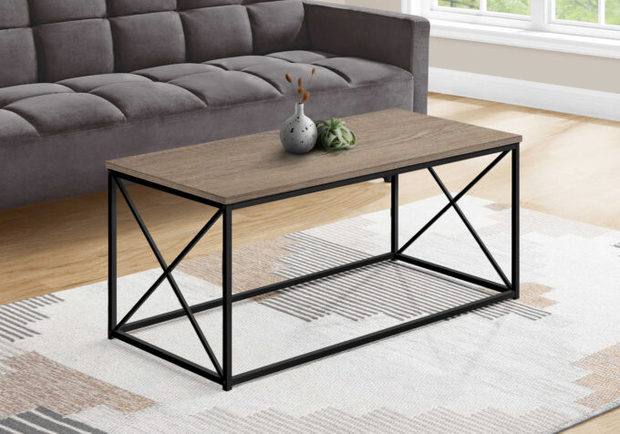 COFFEE TABLE - 40"L / DARK TAUPE / BLACK METAL