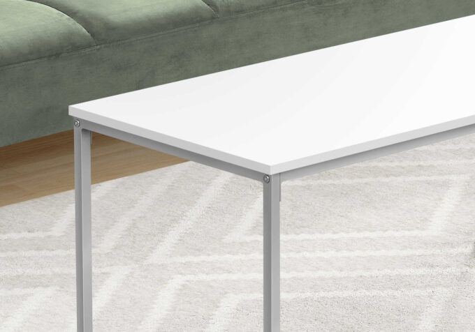 COFFEE TABLE - 40"L / WHITE / SILVER METAL - Image 2