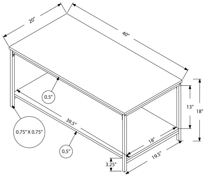 COFFEE TABLE - 40"L / WHITE / SILVER METAL - Image 4