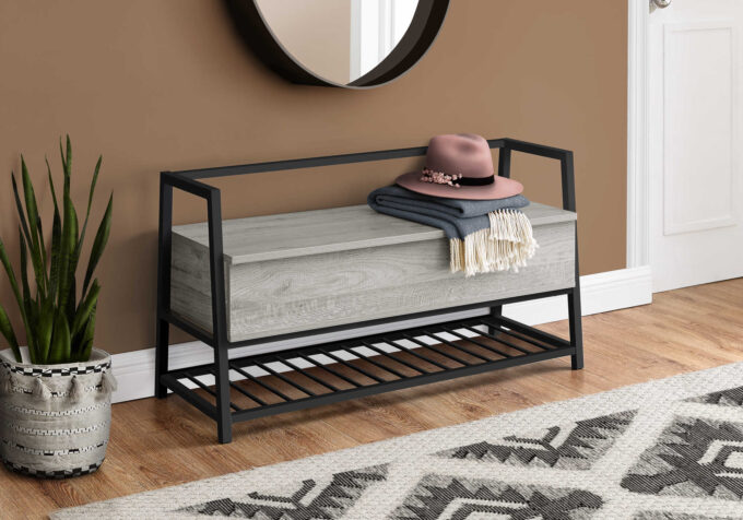 BENCH - 42"L / GREY STORAGE / BLACK METAL