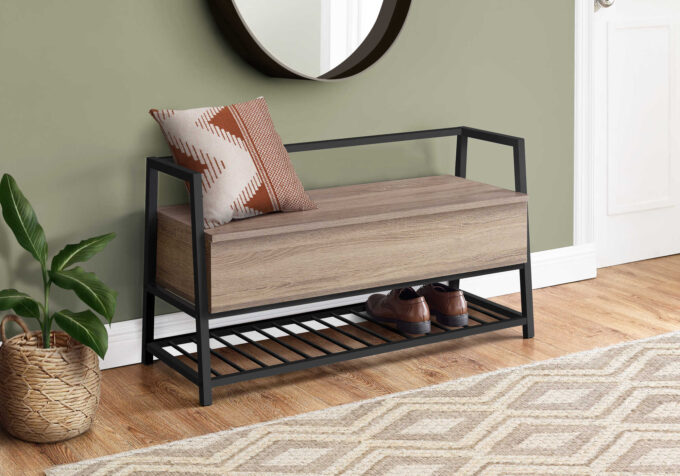 BENCH - 42"L / DARK TAUPE STORAGE / BLACK METAL