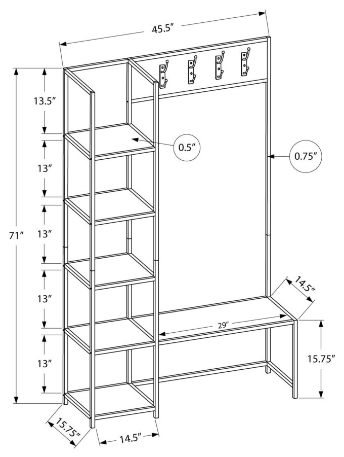 BENCH - 72"H / BLACK / BLACK METAL HALL ENTRY - Image 4